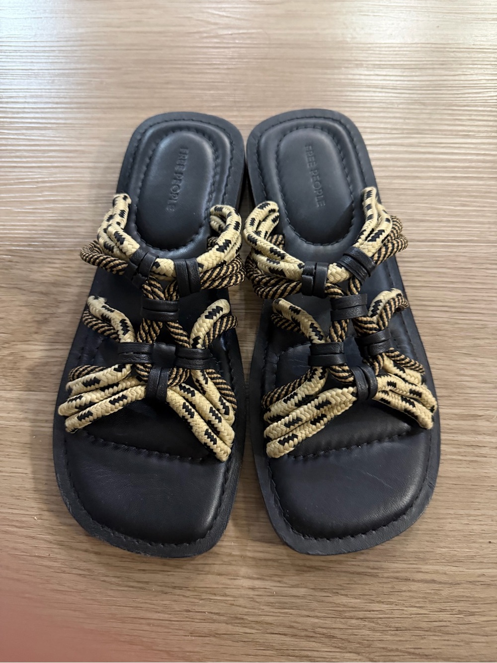 Free People Black Sandal with Braided Tan Accent Size 7
